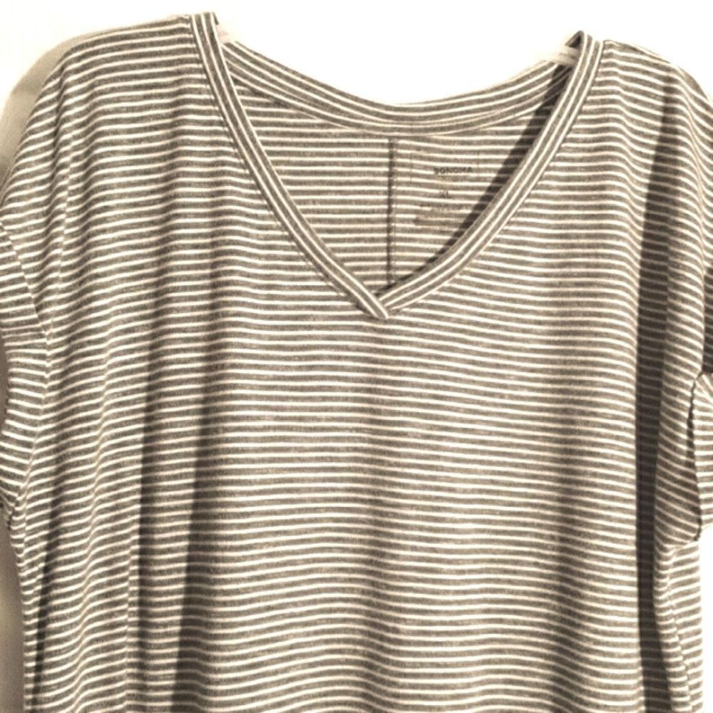 Sonoma Grey Green White Striped Sleeveless Midi Dress